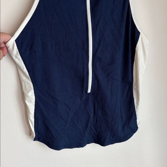 Daily Practice Anthropologie Piped Half-Zip Tank Women's large Navy Top NWT sexy - Picture 7 of 12